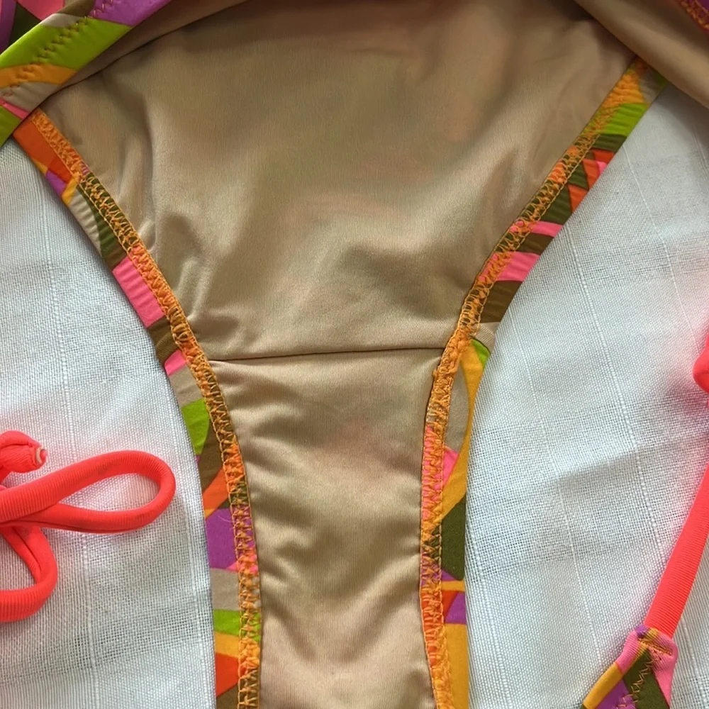 J. Crew Shattered Swirl triangle bikini bright multicolored swimsuit Size XS